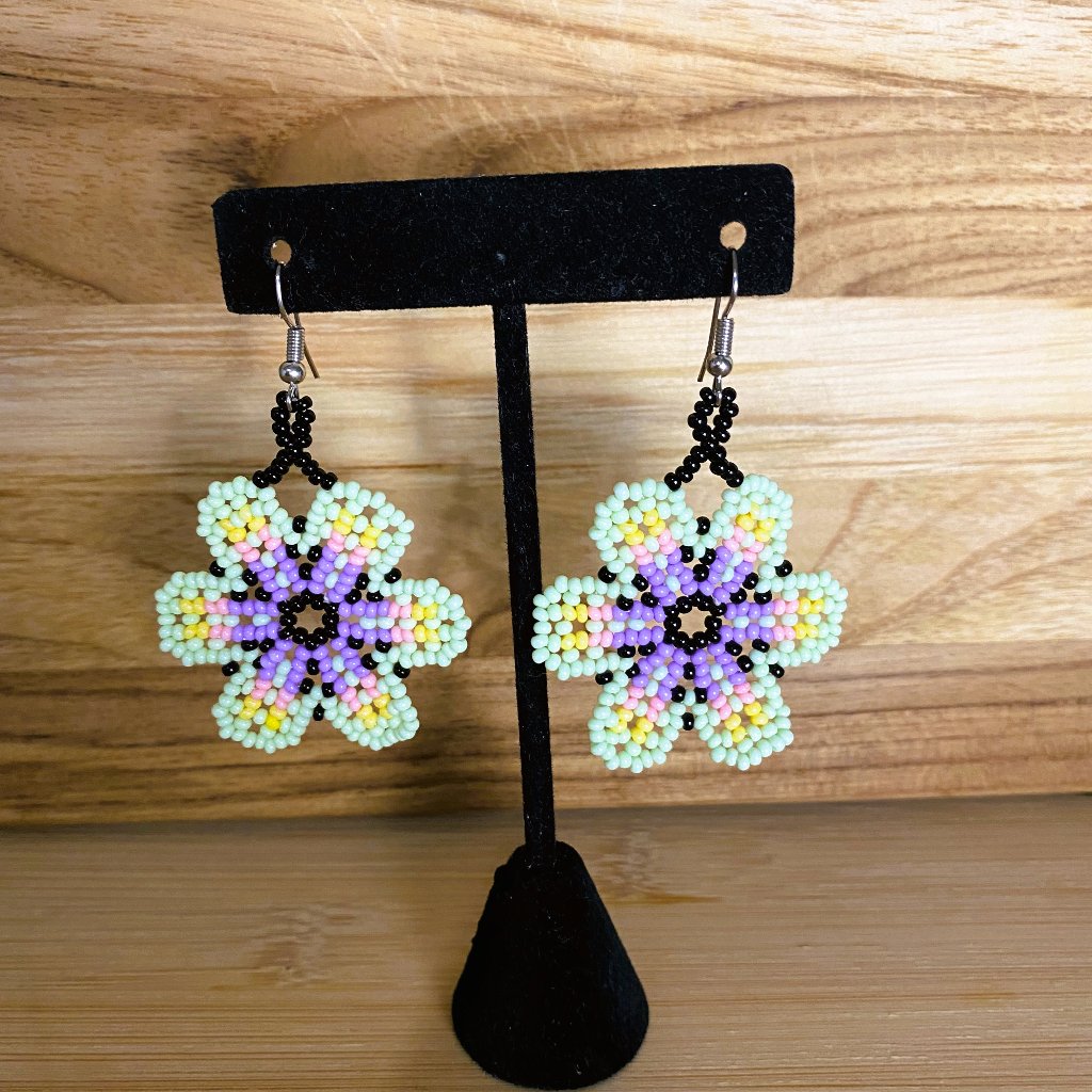 Small Hand-Made Huichol Earrings - Purple